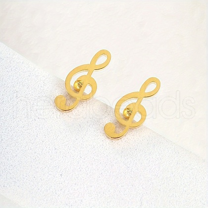 Fashionable Casual Cute Stainless Steel Music Note Stud Earrings for Women VI2897-1