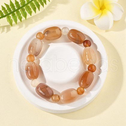 Natural Agate Bead Stretch Bracelets G-P570-01A-1