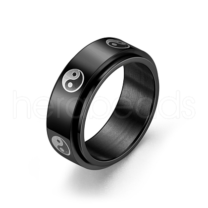 Black Stainless Steel Rotating Finger Ring PW-WG33260-126-1
