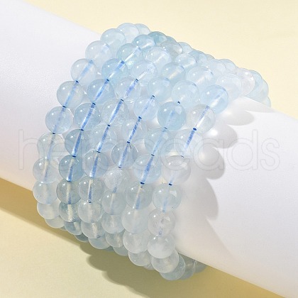 Natural Aquamarine Round Bead Stretch Bracelets for Men Women BJEW-U034-01C-02-1