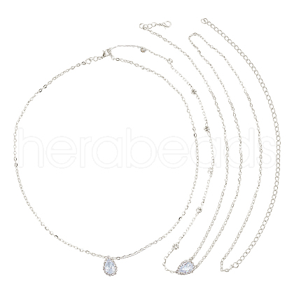 Fingerinspire 1Pc Clear Cubic Zirconia Teardrop Backdrop Necklace Body Chain NJEW-FG0001-02S-1