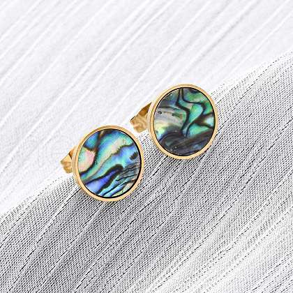 304 Stainless Steel Natural Paua Shell Stud Earrings EJEW-Z103-10G-1