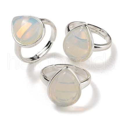 Opalite Teardrop Adjustable Rings RJEW-K371-08S-18-1