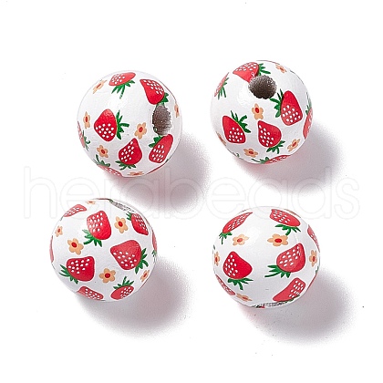 Fruit Printed Wood European Beads WOOD-G013-01B-1