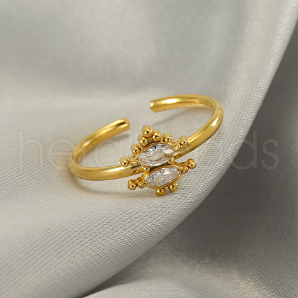 304 Stainless Steel Micro Pave Clear Cubic Zirconia Cuff Rings for Women FS-WGE9F4E-03-1