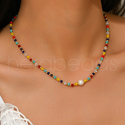Natural Dyed Mixed Stone & Freshwater Pearl Round Beaded Necklaces for Women Daily and Party Wear XX1529-1