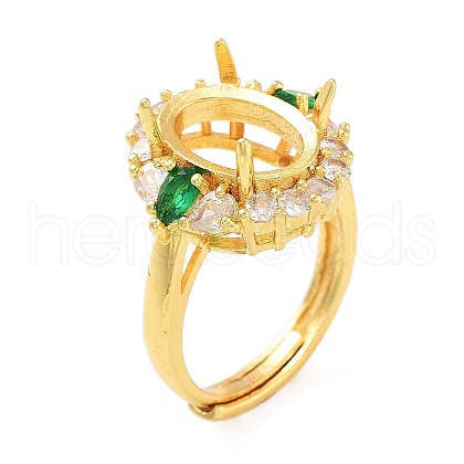 Rack Plating Oval Brass Micro Pave Cubic Zirconia Adjustable Ring Components KK-Q819-15G-02-1