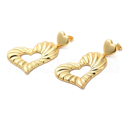 Heart & Bowknot Brass Dangle Stud Earrings EJEW-G382-12G-1
