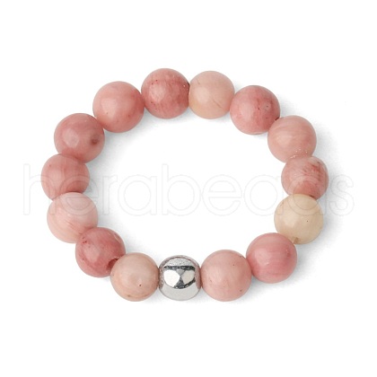 4MM Round Natural Rhodonite Beaded Stretch Rings VM0712-8-1