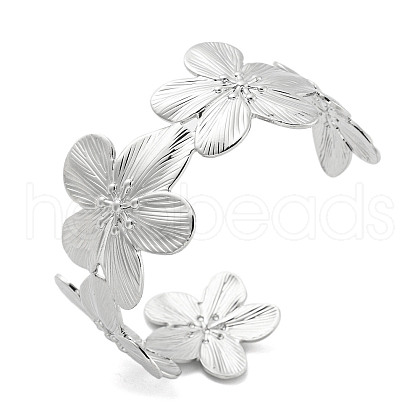 Flower Rack Plating Brass Open Cuff Bangles for Women BJEW-P322-05P-1