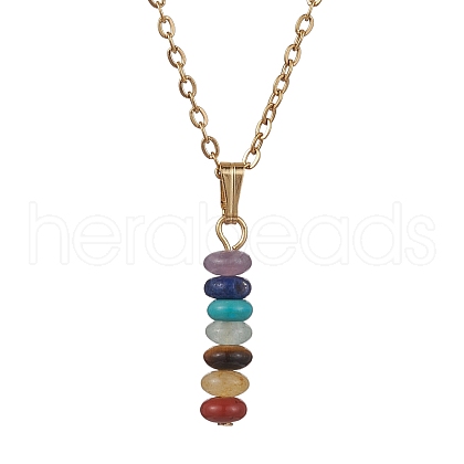 Natural & Synthetic Mixed Gemstone Disc Pendant Necklaces NJEW-JN04623-02-1