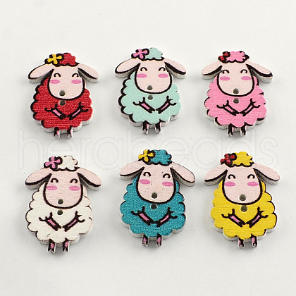 2-Hole Printed Wooden Buttons X-BUTT-R031-108-1