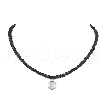 4mm Natural Lava Rock Round Beaded Necklaces NJEW-JN05007-1
