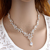 Flower Alloy Micro Pave Clear Cubic Zirconia Pendant Necklace & Stud Dangle Earrings Sets for Women FS-WGAD43C-01-5