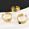316 Stainless Steel with Natural Mixed Gemstone Cuff Rings RJEW-Z098-01G-15-2