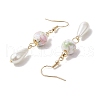 Round with Flower Pattern Porcelain Ceramic Dangle Earrings EJEW-JE06347-03-4