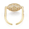 Clear Cubic Zirconia Oval Open Cuff Ring RJEW-G261-21G-2