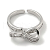 Bowknot Brass Micro Pave Cubic Zirconia Open Cuff Ring for Women RJEW-E296-03P-2