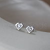 925 Sterling Silver Heart Stud Earrings EJEW-C146-04P-1