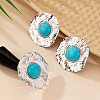 Flat Round Alloy & Synthetic Turquoise Ring & Stud Earring Sets FS-WG73FC1-01-2