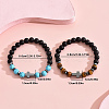 2Pcs 2 Styles Matte Natural Black Obsidian & Tiger Eye & Synthetic Turquoise Round Beads Stretch Bracelets IH5408-5