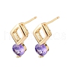Rhombus & Flat Round Brass Micro Pave Cubic Zirconia Stud Earrings for Women EJEW-G428-20G-03-4