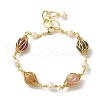 Natural Pearl & Mixed Stone Round Link Bracelets BJEW-C051-33G-1