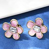 304 Stainless Steel Flower Stud Earrings EJEW-S268-01G-A-4