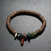 Synthetic Watermelon Stone Glass Chips & Coconut Disc Beaded Stretch Bracelet UM3945-5-1