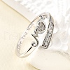 Heart 925 Sterling Silver Cubic Zirconia Cuff Rings for Women RJEW-S631-03P-3
