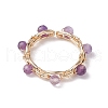 Round Natural Mixed Gemstone Bead Open Cuff Ring RJEW-JR00724-4