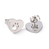 304 Stainless Steel Heart with Dog Paw Print Stud Earrings for Women EJEW-G328-02P-2