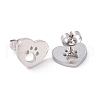 Tarnish Resistant 304 Stainless Steel Heart with Dog Paw Print Stud Earrings for Women EJEW-G328-02P-2