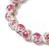 Handmade Flower Printed Porcelain Ceramic Beaded Stretch Bracelets BJEW-JB11910-01-3