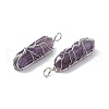 Natural Amethyst Copper Wire Wrapped Pointed Pendants G-F733-05E-4
