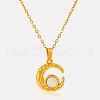 304 Stainless Steel Pave Natural White Shell Crescent Moon Pendant Necklaces ZQ6791-4-3