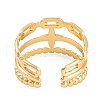 PVD Vacuum Plating 304 Stainless Steel Flower Open Cuff Rings RJEW-G316-17G-3