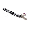 Fortune Cat Porcelain with Check Pattern Polyester Ribbons Pendant Decorations HJEW-JM03473-5