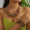Flower Alloy & Aluminium & Resin Bib Necklaces & Cuff Bangles Sets FS-WG80D75-01-1