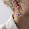 Pride Rainbow Flag Resin Heart Dangle Earrings PW-WG96446-01-2