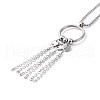 304 Stainless Steel Ring with Tassel Pendant Necklace with Box Chains for Women NJEW-B087-01P-2