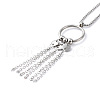 Non-Tarnish 304 Stainless Steel Ring with Tassel Pendant Necklace with Box Chains for Women NJEW-B087-01P-2