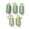 Natural Green Aventurine Column Charms with 304 Stainless Steel Jump Rings G-Q032-01F-1