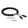 8MM Natural Dyed & Heated Black Agate Buddha Prayer Beads Bracelet Men Women WV3915-4-1