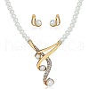 Alloy & Crystal Rhinestone & Plastic Pearl Round Beaded Pendant Necklace & Stud Earring FS-WG9180D-01-1