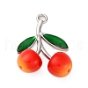 Brass Green Enamel & Plastic Cherry Pendants KK-I276-17P-2
