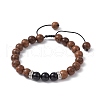 Natural Wenge Wood & Obsidian Round Braided Bead Bracelet BJEW-JB09757-02-1