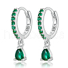 925 Sterling Silverr Micro Pave Cubic Zirconia Geometric Teardrop Hoop Earrings JL9080-4-1