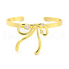 Bowknot Rack Plating Brass Pave Clear Cubic Zirconia Open Cuff Bangles for Women BJEW-P322-08G-2