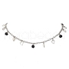 Natural Black Agate(Dyed & Heated) & Natural Pearl & 304 Stainless Steel Heart Tassel Curb Chain Necklaces NJEW-JN05342-2
